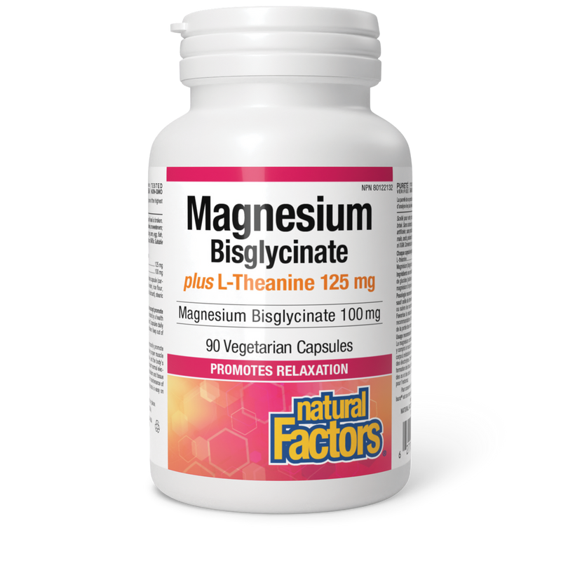 Natural Factors Magnesium Bisglycinate 100mg plus L-Theanine 125mg 90 Capsules