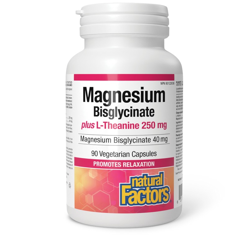 Natural Factors Magnesium Bisglycinate 40mg plus L-Theanine 250mg 90 Capsules