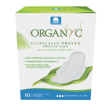 Organ(y)c 100% Organic Cotton Pads with Wings Moderate Flow 10 Count
