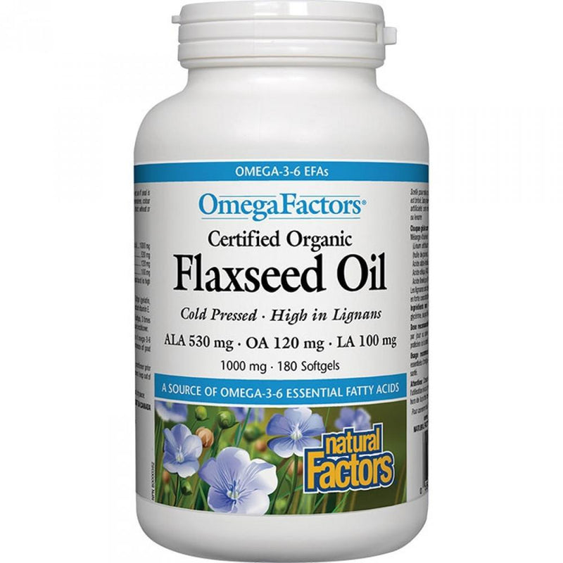 Natural Factors Certified Organic Flaxseed Oil 1000mg – 180 softgels