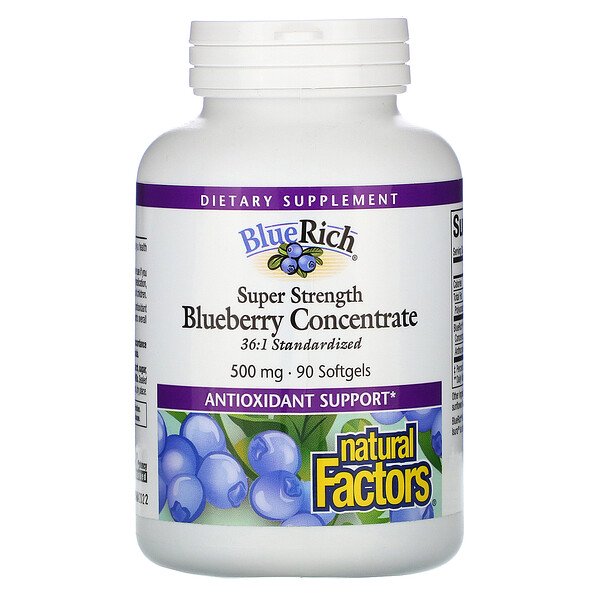 Natural Factors BlueRich Super Strength Blueberry Concentrate 500mg – 180 caps