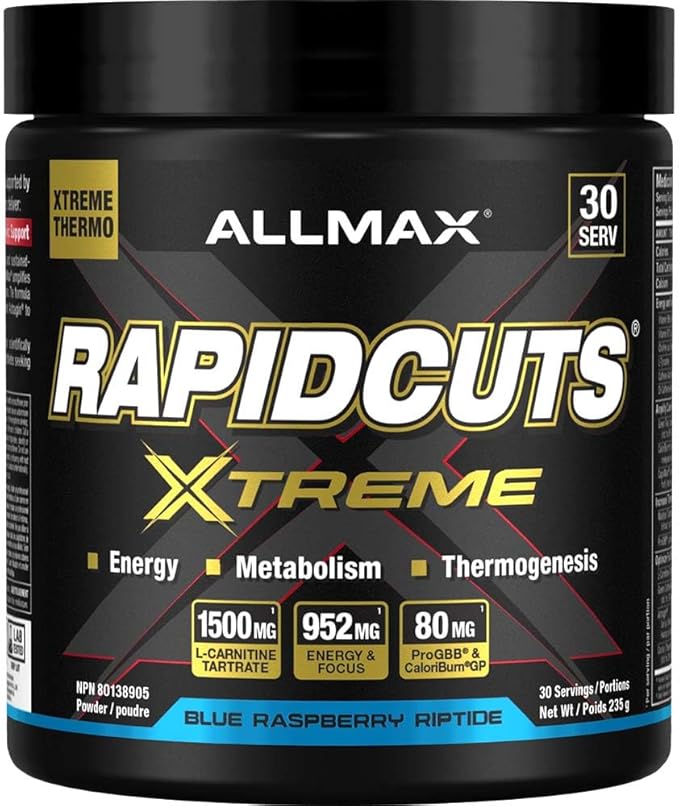 ALLMAX Nutrition Rapidcuts Xtreme Thermogenic Energy & Focus Powder Blue Raspberry Riptide 30 Servings 235g