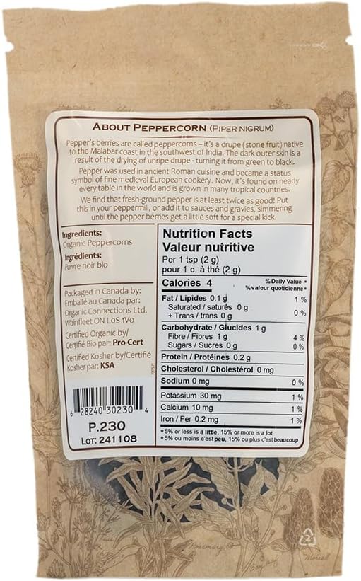 Organic Connections Organic Black Peppercorns 180g