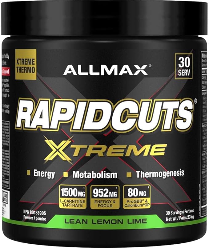 ALLMAX Nutrition Rapidcuts Xtreme Thermogenic Energy & Focus Powder Lean Lemon Lime 30 Servings 235g