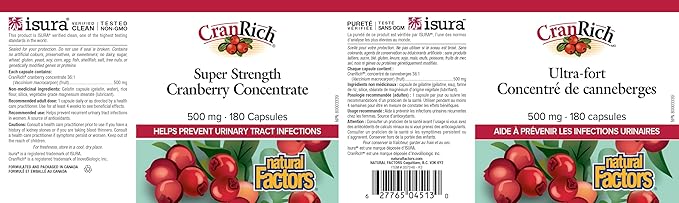 Natural Factors CranRich Cranberry Concentrate 500 mg 180 Capsules