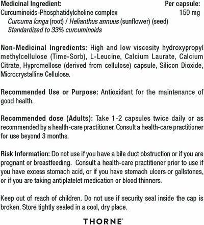 THORNE Curcumin Phytosome Sustained Release 150mg 120 Capsules