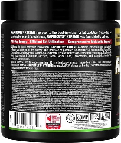 ALLMAX Nutrition Rapidcuts Xtreme Thermogenic Energy & Focus Powder Lean Lemon Lime 30 Servings 235g