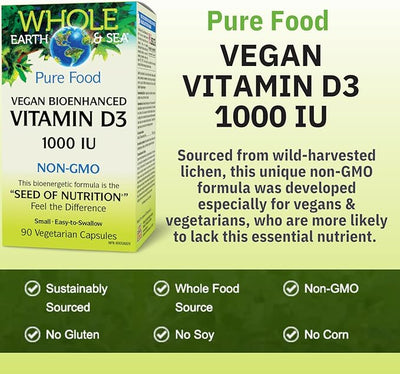 Natural Factors Whole Earth & Sea Vegan Vitamin D3 1000 IU 90 vcaps