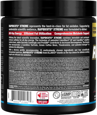 ALLMAX Nutrition Rapidcuts Xtreme Thermogenic Energy & Focus Powder Blue Raspberry Riptide 30 Servings 235g
