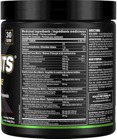 ALLMAX Nutrition Rapidcuts Xtreme Thermogenic Energy & Focus Powder Lean Lemon Lime 30 Servings 235g