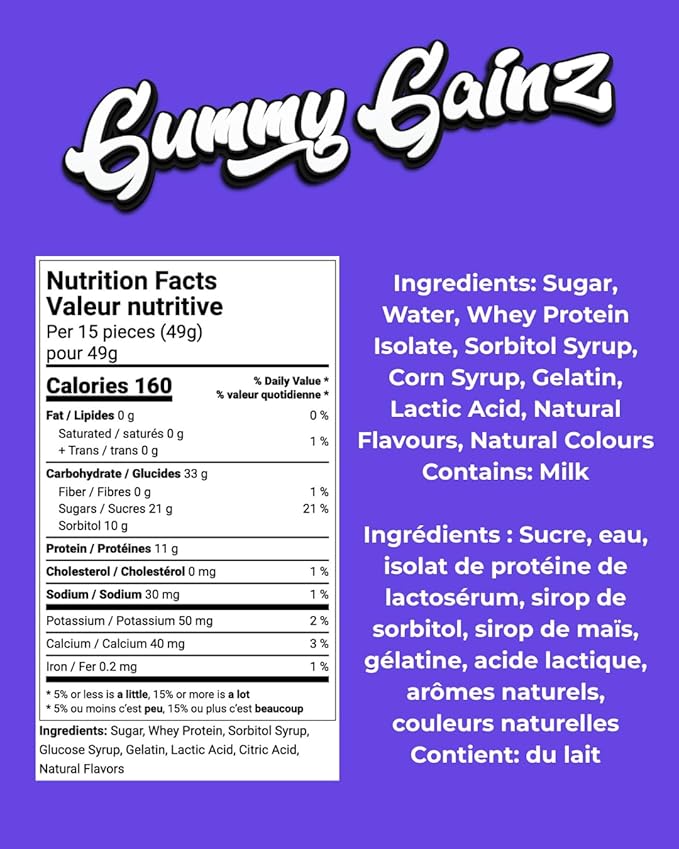 Gummy Gainz Protein Candy Gummies Blue Raspberry 49g