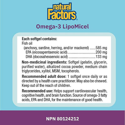 Natural Factors LipoMicel Matrix Omega-3 EPA/DHA 585mg 120 Softgels