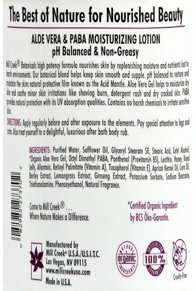 Mill Creek Botanicals Moisturizing Lotion Aloe Vera & Paba 2L