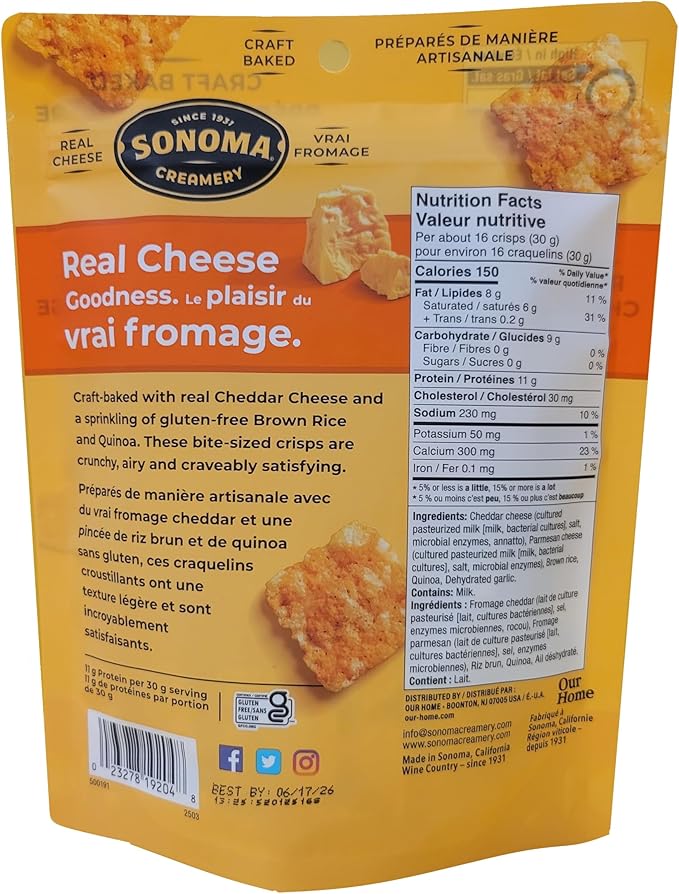 Sonoma Creamery Cheddar Cheese Crisps 64g