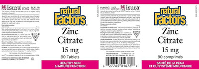 Natural Factors Zinc Citrate 90 Tablets 15 mg