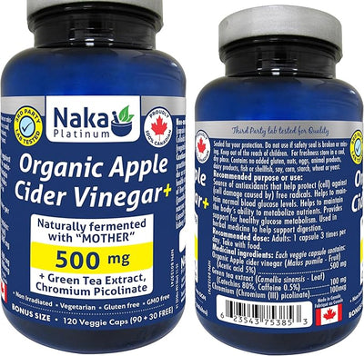 Naka Platinum Organic Apple Cider Vinegar+ 500mg 120 vcaps