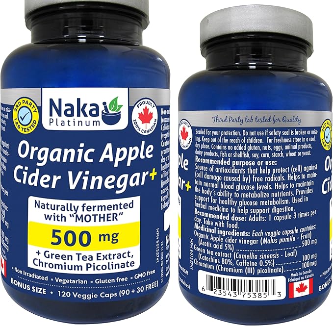 Naka Platinum Organic Apple Cider Vinegar+ 500mg 120 vcaps