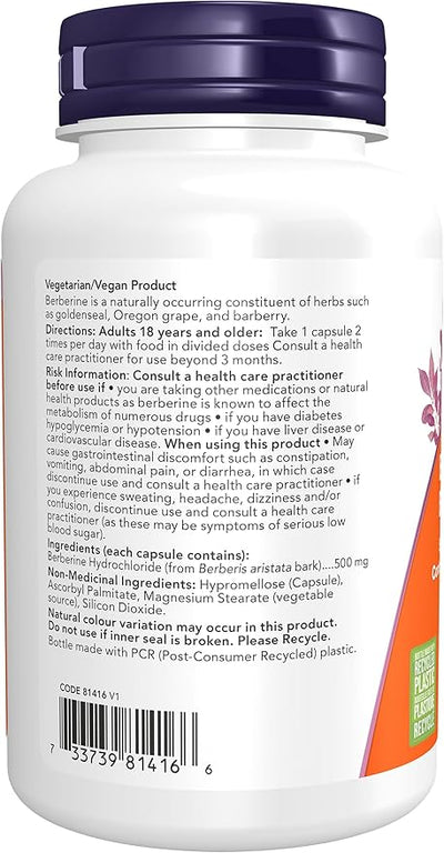 NOW Supplements Berberine HCL 500mg 90 vcaps