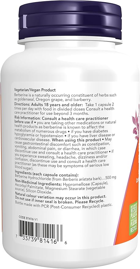 NOW Supplements Berberine HCL 500mg 90 vcaps