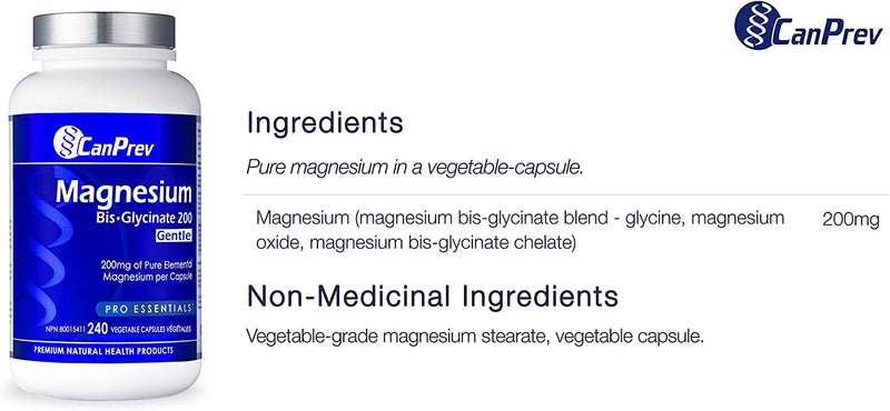CanPrev Magnesium Bis-Glycinate 200mg - 240 Veggie Capsules