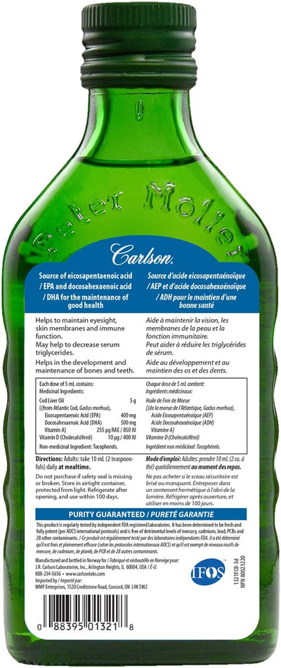 Carlson Norwegian Cod Liver Oil- Natural (Unflavoured) – 500mL