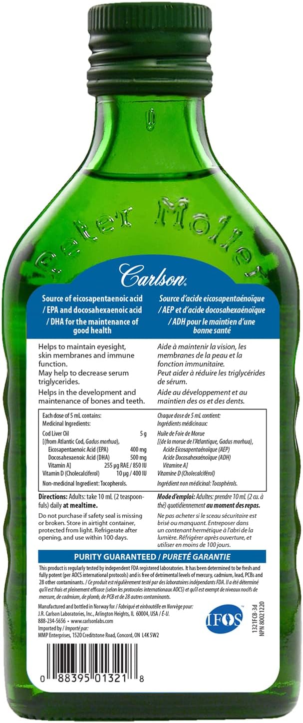 Carlson Norwegian Cod Liver Oil- Natural (Unflavoured) – 500mL
