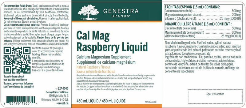 Genestra Cal Mag Raspberry Liquid 450ml