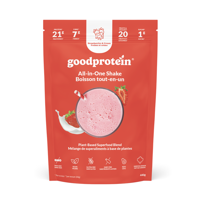 Good Protein All-In-One Shake Plant-Based Superfood Blend Strawberries & Cream 440g
