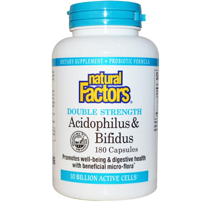 Natural Factors Acidophilus & Bifidus Double Strength 10 Billion Active Cells – 180 caps