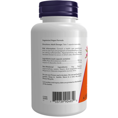 NOW PABA 500 mg with Vitamin C 100 Capsules