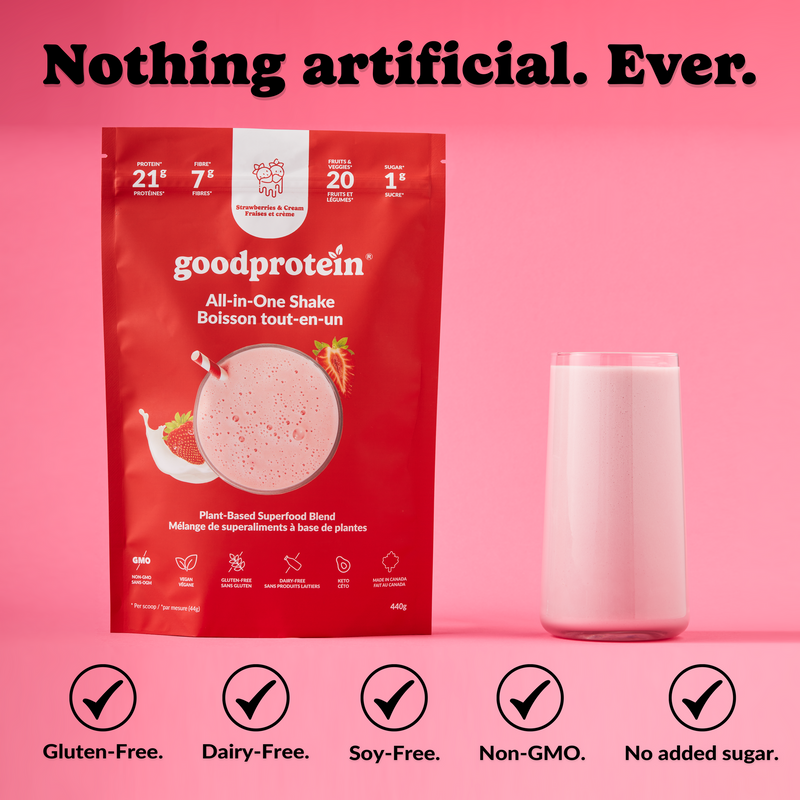 Good Protein All-In-One Shake Plant-Based Superfood Blend Strawberries & Cream 440g