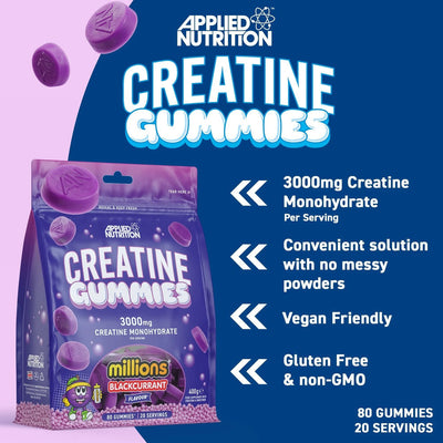 Applied Nutrition Creatine Monohydrate Gummies 80 Count - Blue Raspberry Flavour