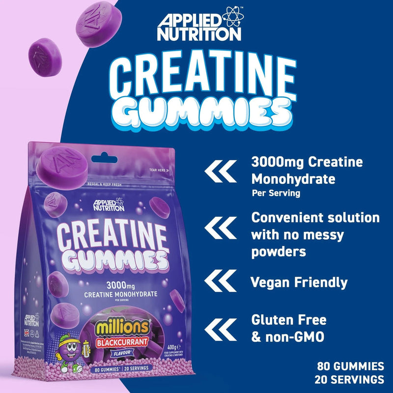 Applied Nutrition Creatine Monohydrate Gummies 80 Count - Blue Raspberry Flavour