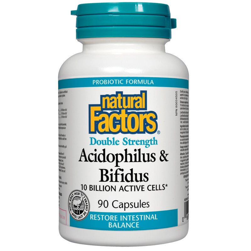 Natural Factors Acidophilus & Bifidus Double Strength 10 Billion Active Cells – 180 caps