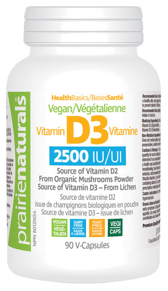 Prairie Naturals Vegan Vitamin D3 from Lichen and Mushroom 2500IU 90 vcaps