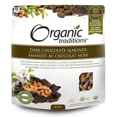 Organic Traditions Almonds, Dark Chocolate 227g