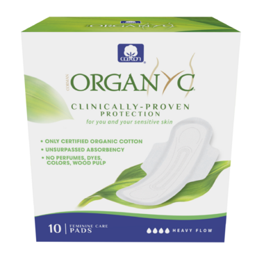 Organ(y)c 100% Organic Cotton Pads with Wings Heavy Flow 10 Count