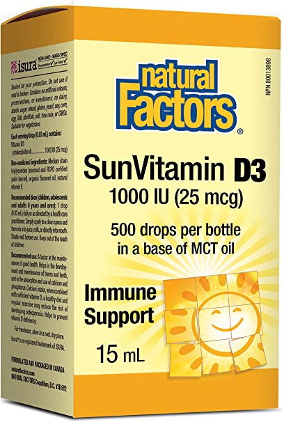 Natural Factors Sun Vitamin D3 Drops 1000 IU 15mL - .5oz/OZ