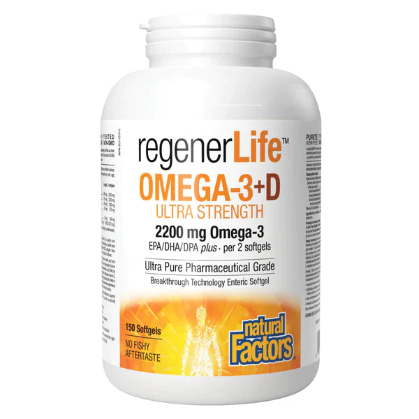 Natural Factors RegenerLife Omega-3 + D Ultra Strength 2200mg