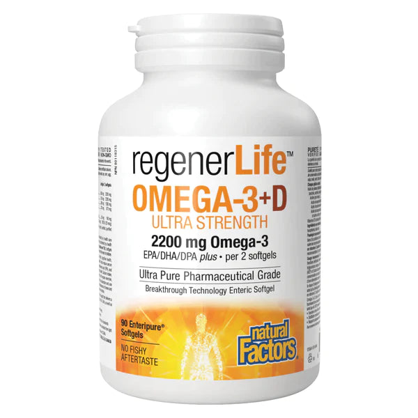 Natural Factors RegenerLife Omega-3 + D Ultra Strength 2200mg