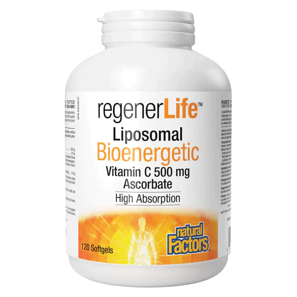Natural Factors RegenerLife Liposomal Bioenergetic Vitamin C 500mg Ascorbate 120 Softgels