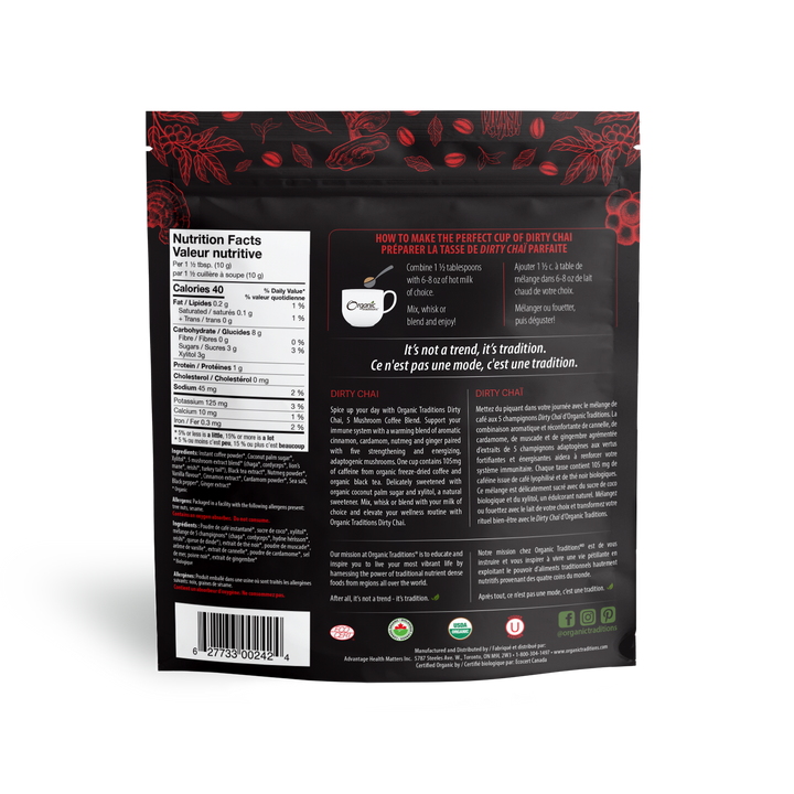 Organic Traditions Dirty Chai 5 Mushroom Blend Coffee 100g
